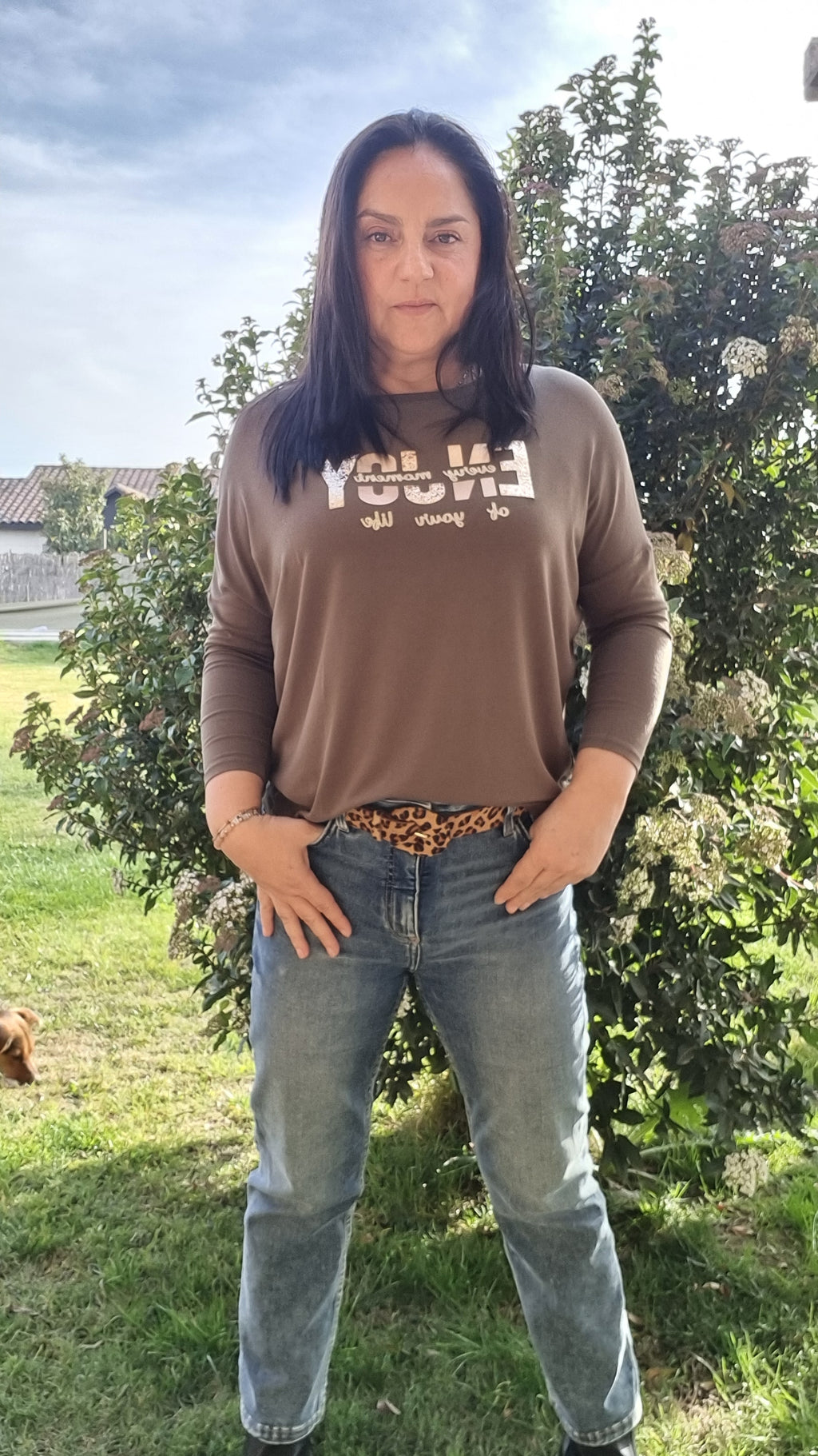 Polera Manga 3/4 Letras Doradas