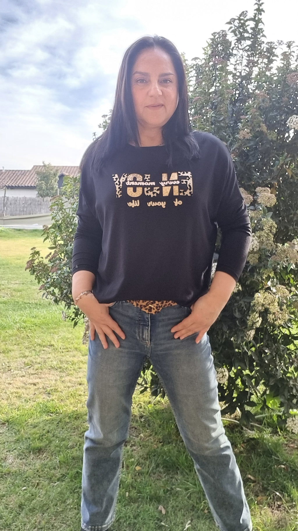 Polera Manga 3/4 Cuadrados Dorados