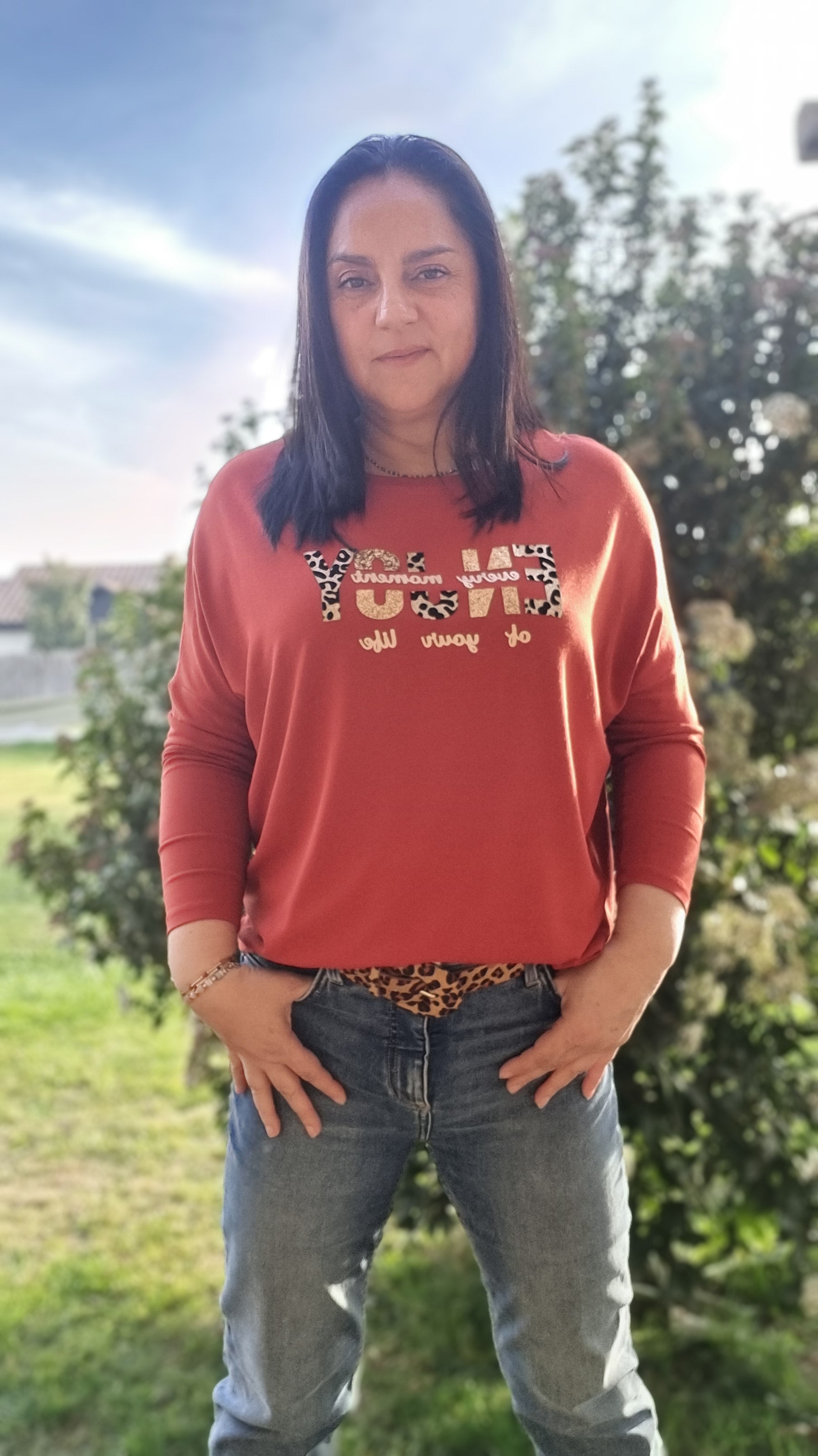 Polera Manga 3/4 Cuadrados Dorados