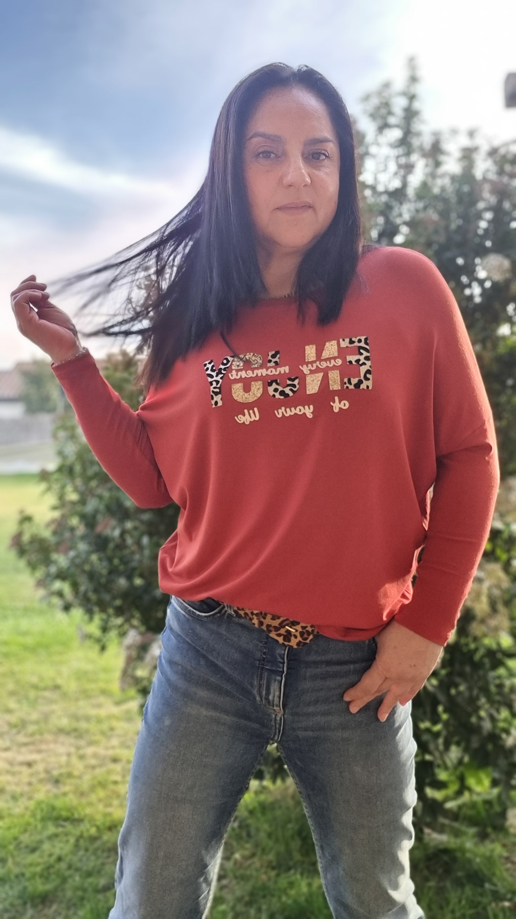 Polera Manga 3/4 Cuadrados Dorados