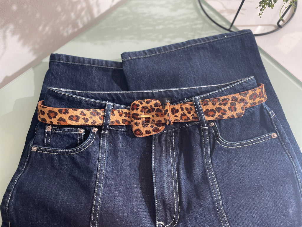 Cinturón Leopardo Hebilla Cuadrada (Cuero)