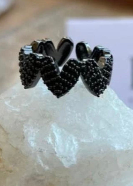 Anillo Corazón Zircones Negros