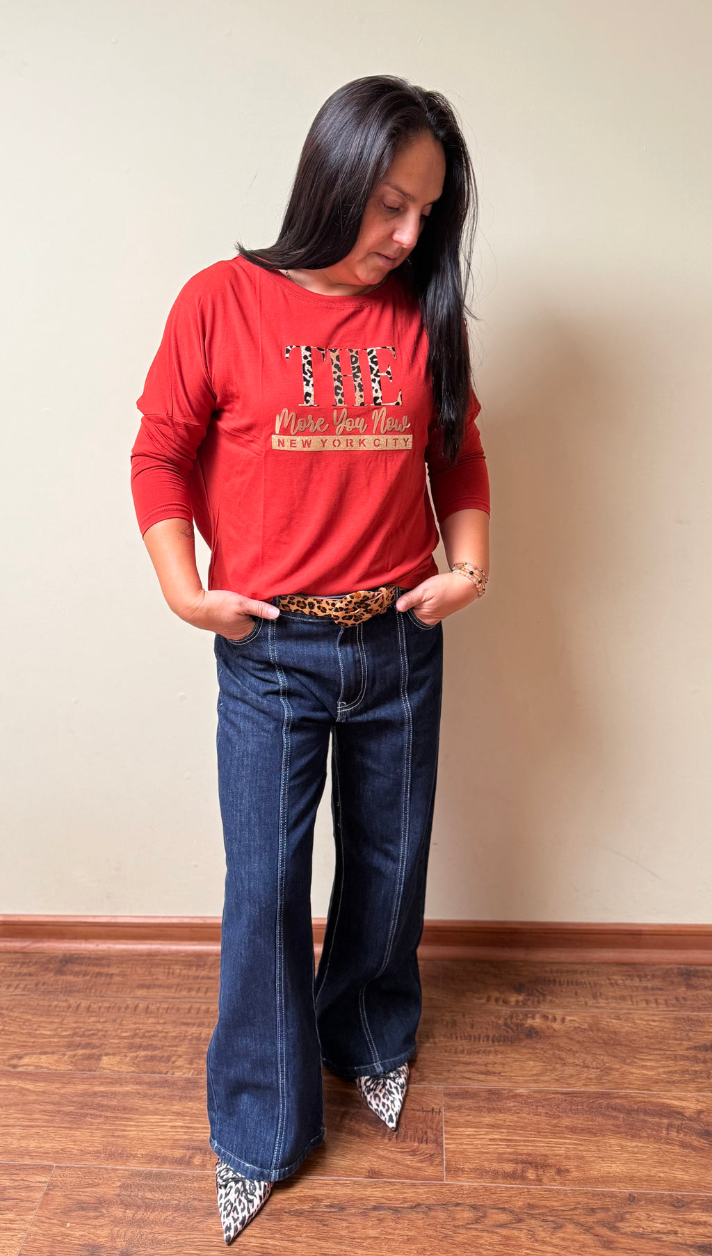 Polera Manga 3/4 Cuadrados Dorados