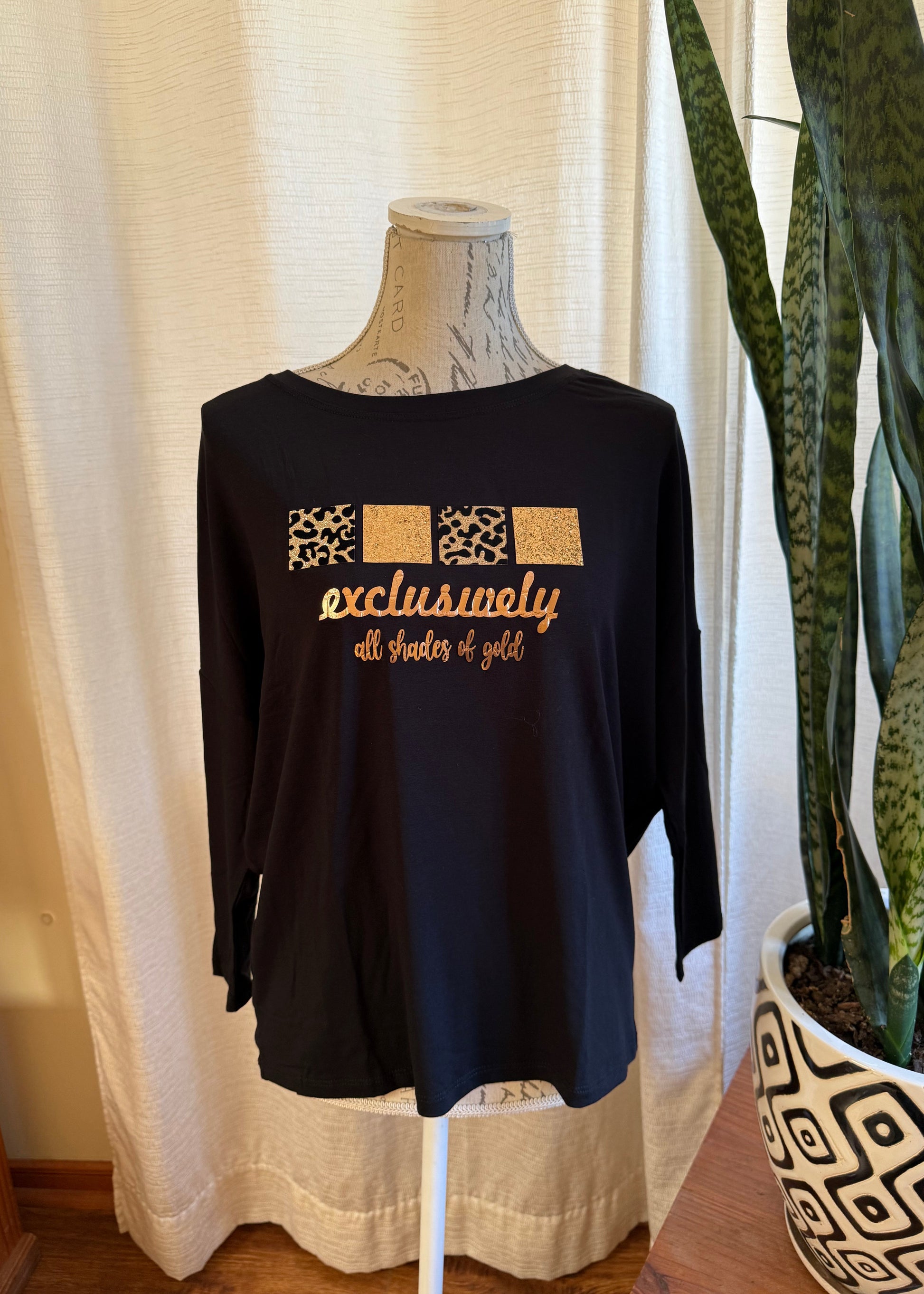 Polera Manga 3/4 Cuadrados Dorados